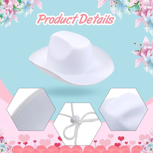 9495 12 Pcs Felt Cowgirl Hat With String Bride Cowboy Hats Black And White main image 7